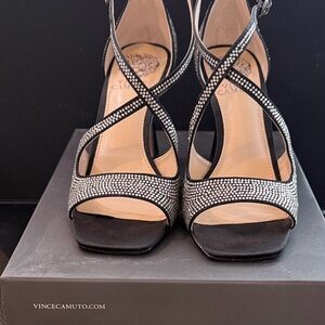 Vince Camuto Black and Silver Strappy Heels